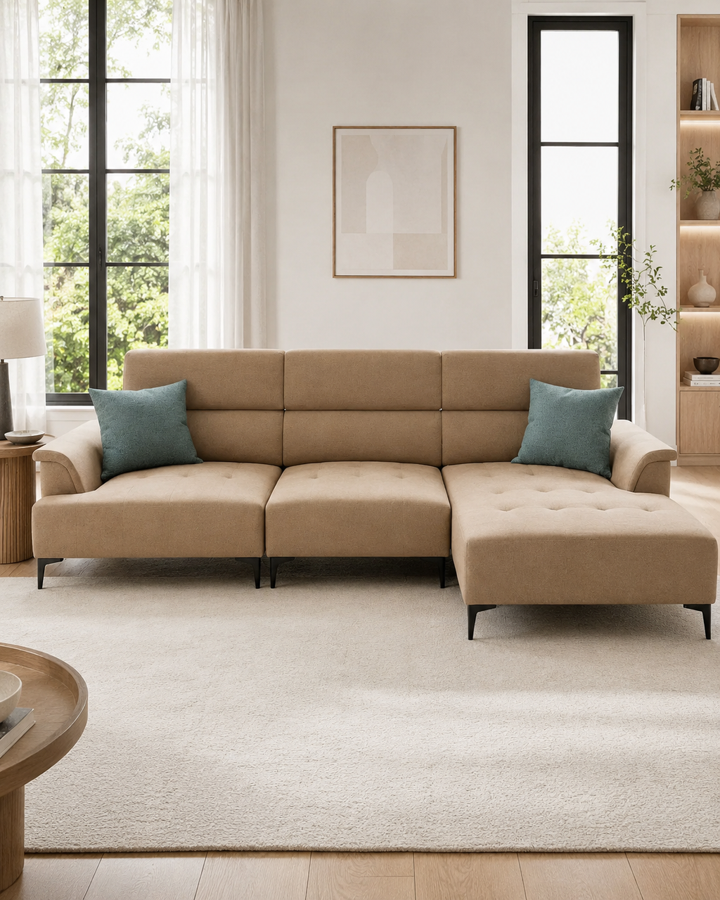 Dune Fabric Adjustable Backrest L-Shaped Sofa