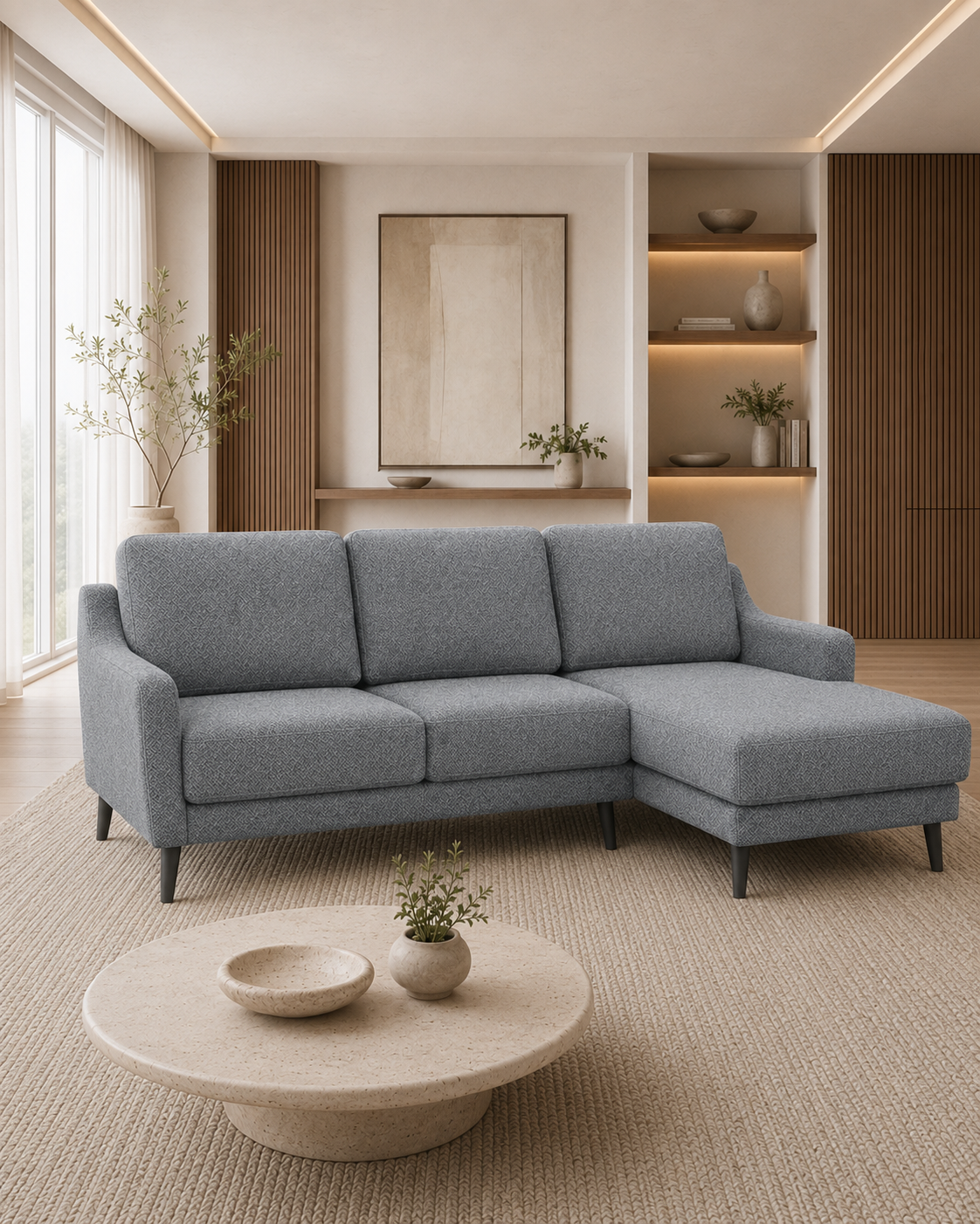 Slate Fabric L-Shaped Sofa