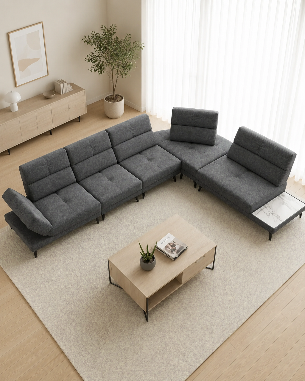Calder Fabric Adjustable Backrest & Armrest Corner Sofa
