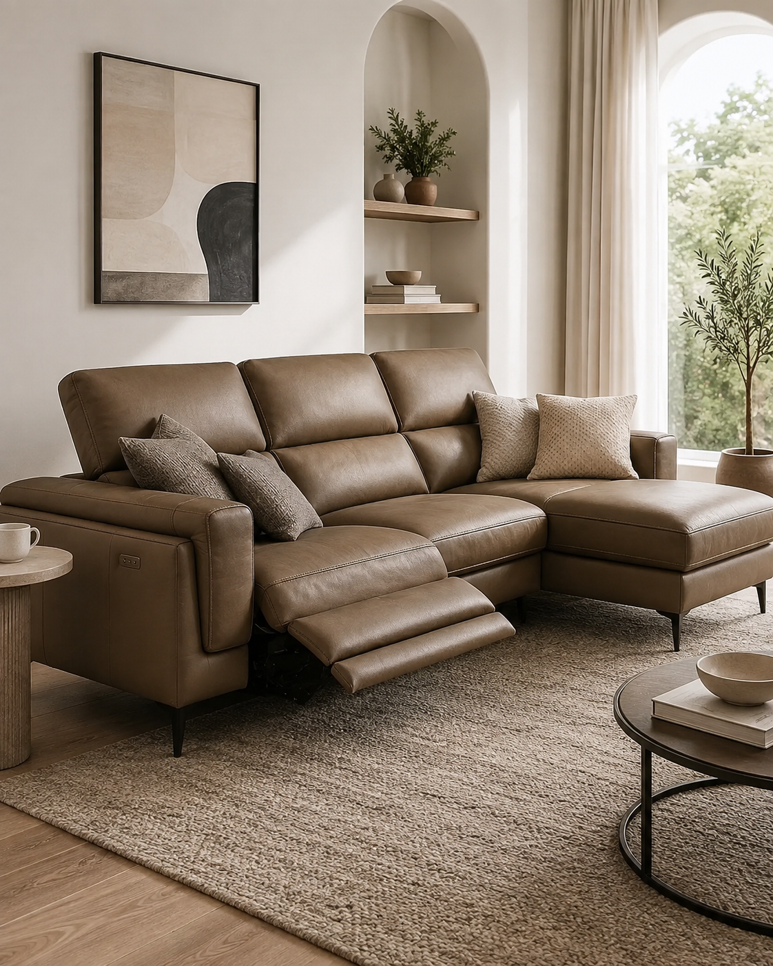 Burlington Genuine Leather Recliner Chaise Sofa