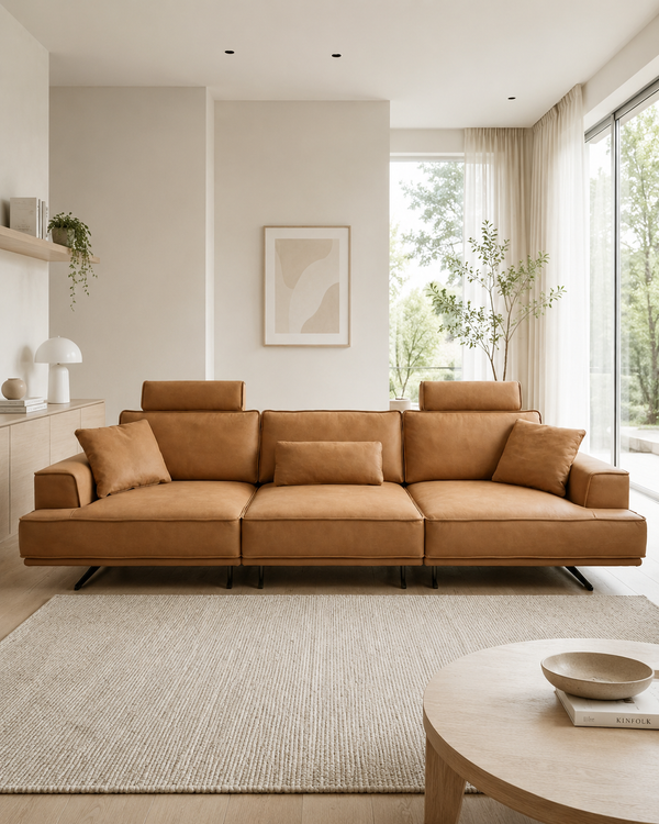 Renwick Leather Adjustable Headrest Sofa