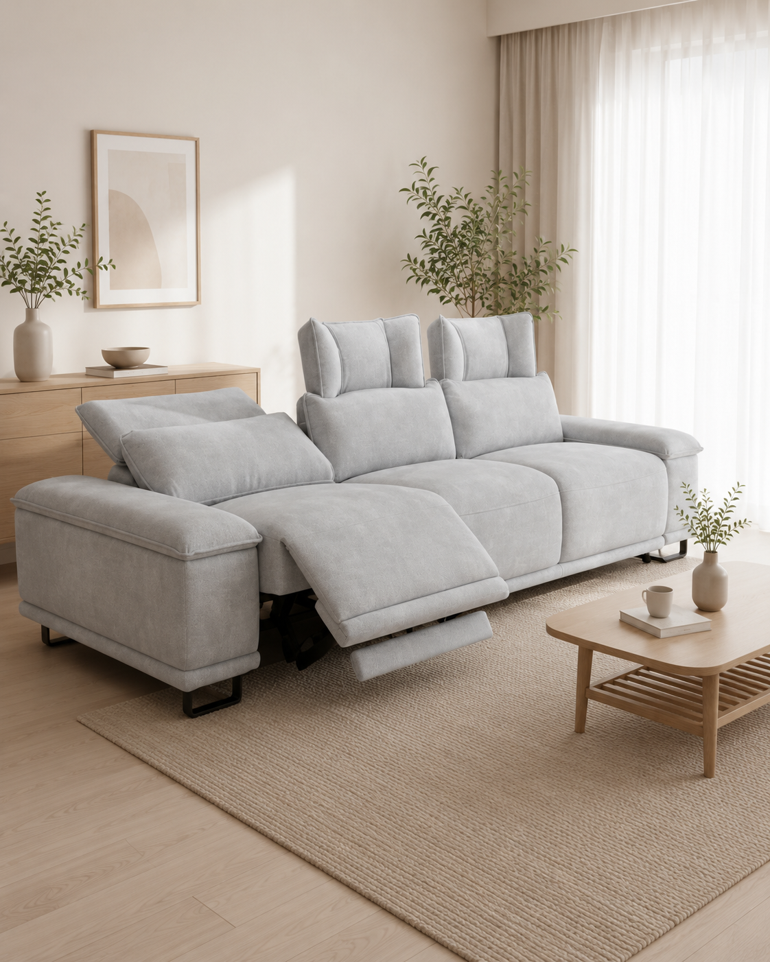 Mirelle Fabric Adjustable Headrest Recliner Sofa