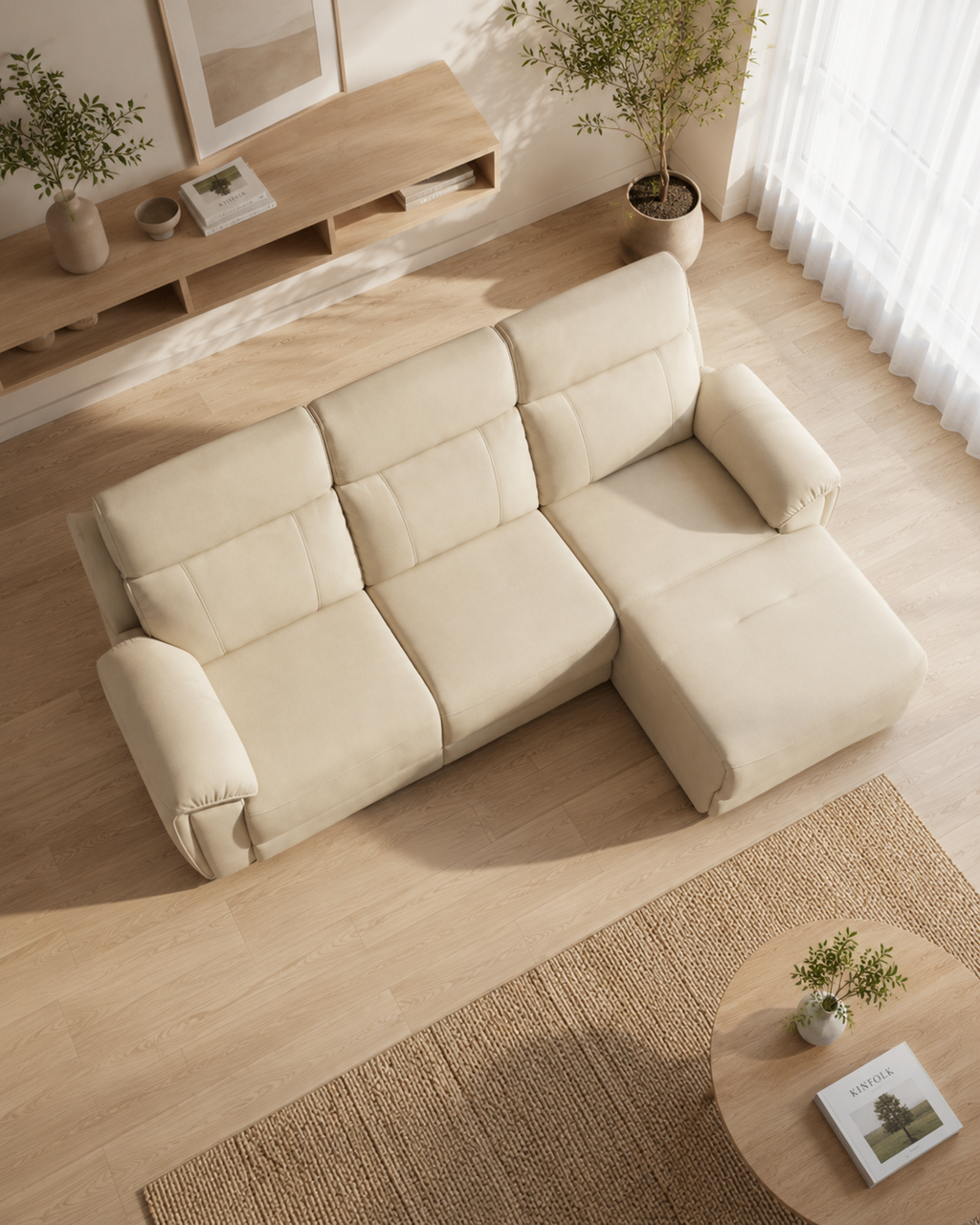 Brisa Fabric Adjustable Headrest L-Shaped Sofa