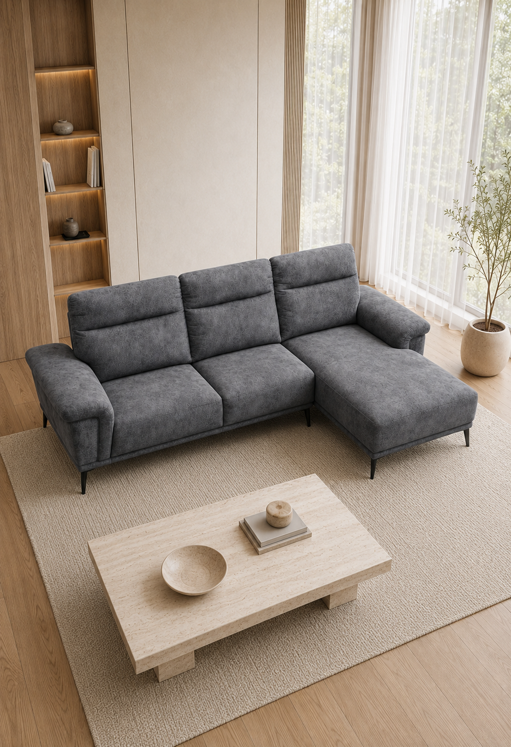 Vireo Fabric L-Shaped Sofa