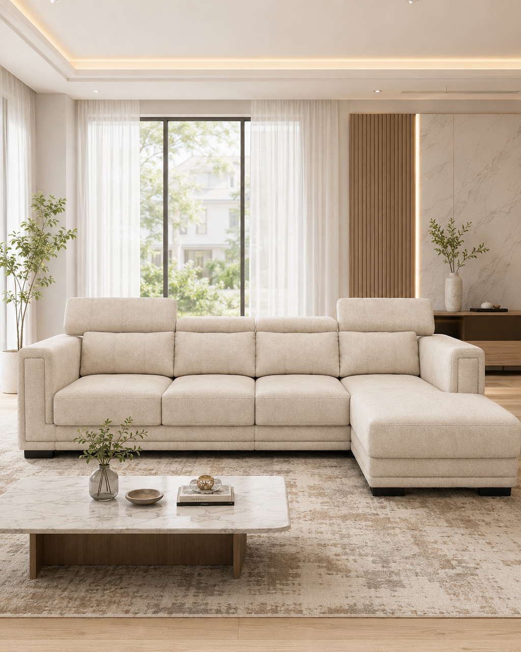 Neroli Fabric Adjustable Headrest L-Shaped Slider Sofa