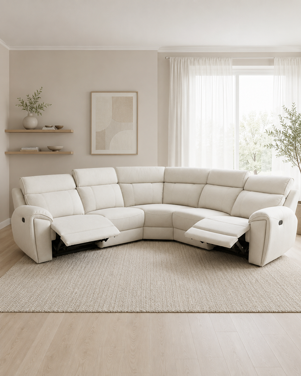Haven Fabric Adjustable Headrest Recliner Corner Sofa