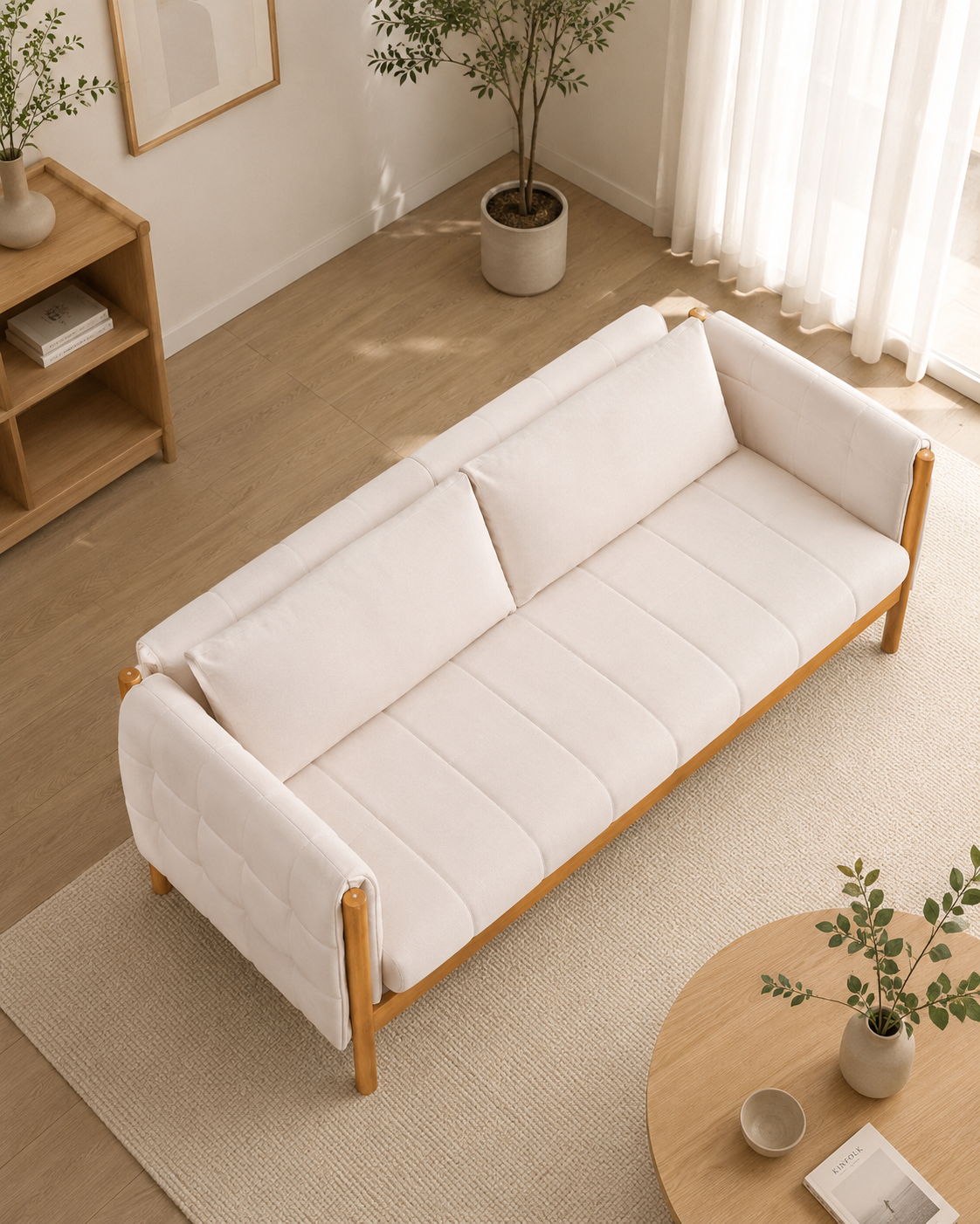 Kiri Quilted Wooden Sofa