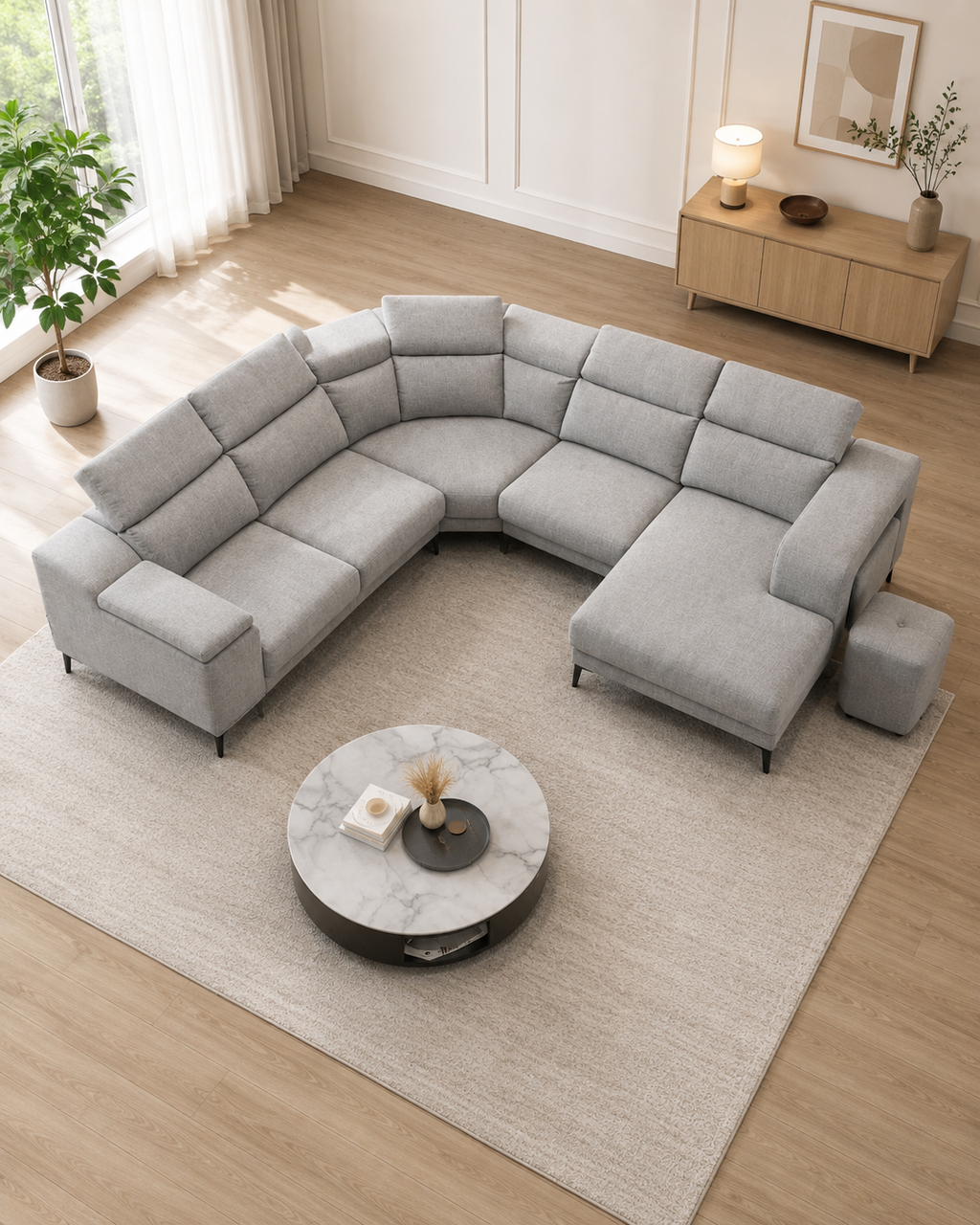 Alder Fabric Adjustable Headrest Slider Sectional Sofa