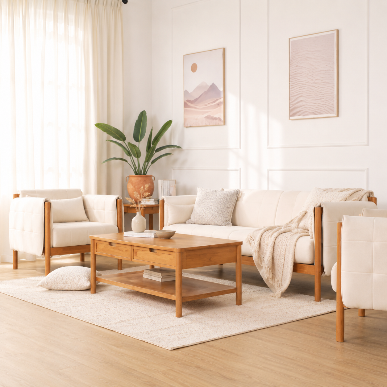 Kiri Quilted Wooden Sofa