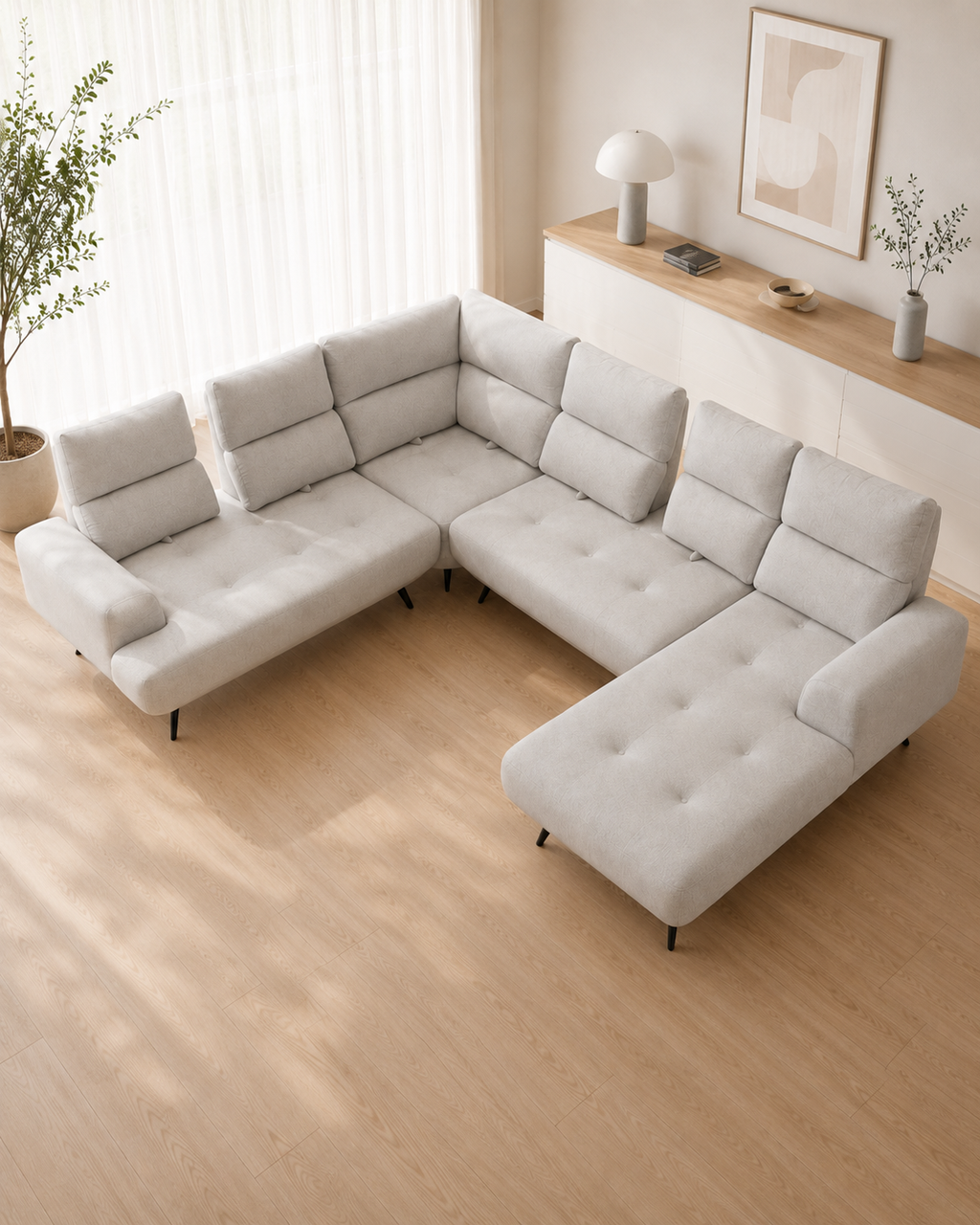 Evren Fabric Adjustable Backrest L-Shaped Corner Sofa