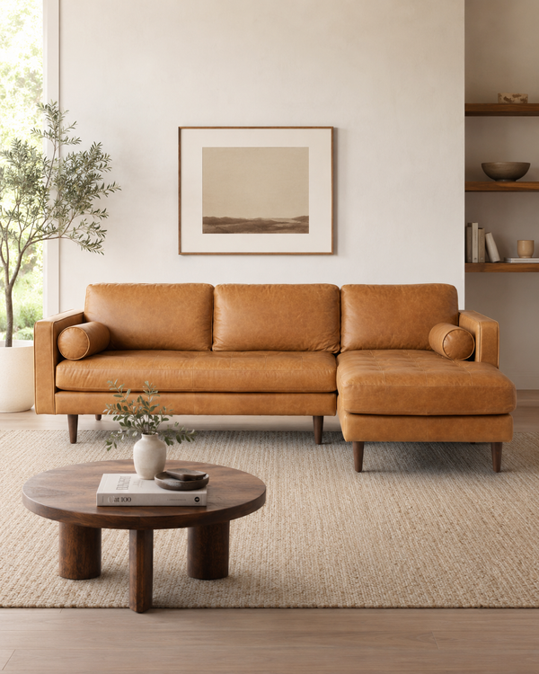 Ellington Faux Leather Chaise Sofa