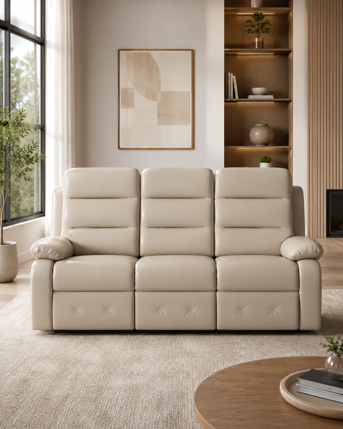 Alderon Cowhide Half-Leather Recliner Sofa