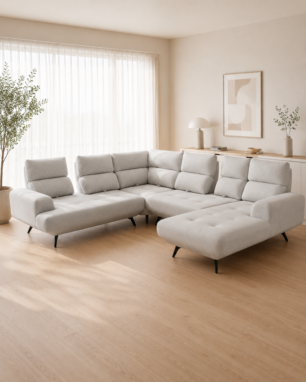 Evren Fabric Adjustable Backrest L-Shaped Corner Sofa
