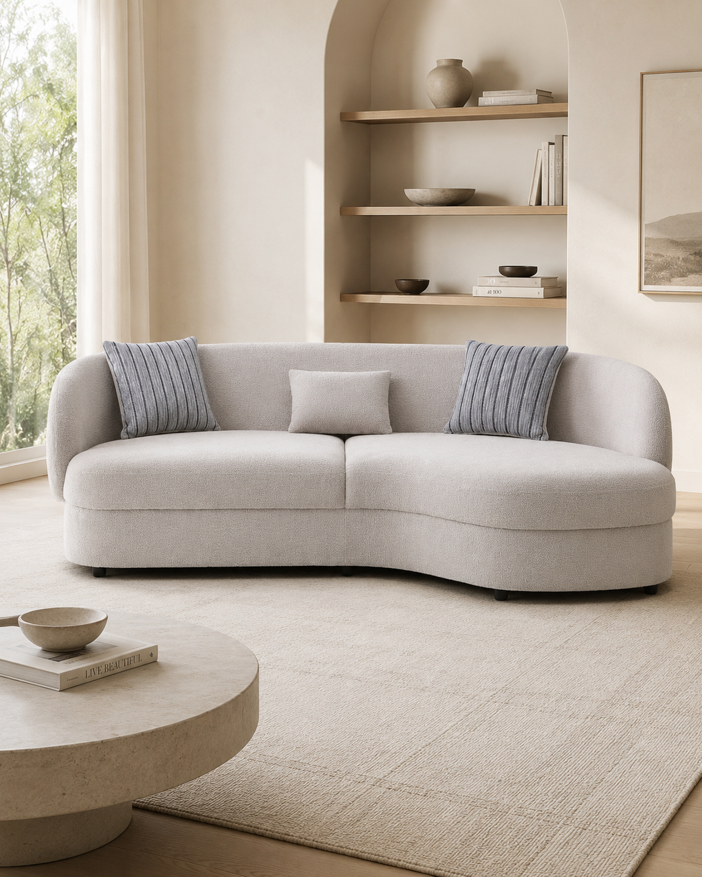Velmora Curved Fabric Sofa