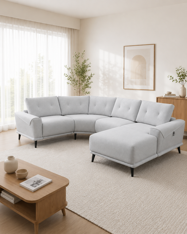 Cambria Fabric Adjustable Headrest Recliner Corner Sofa