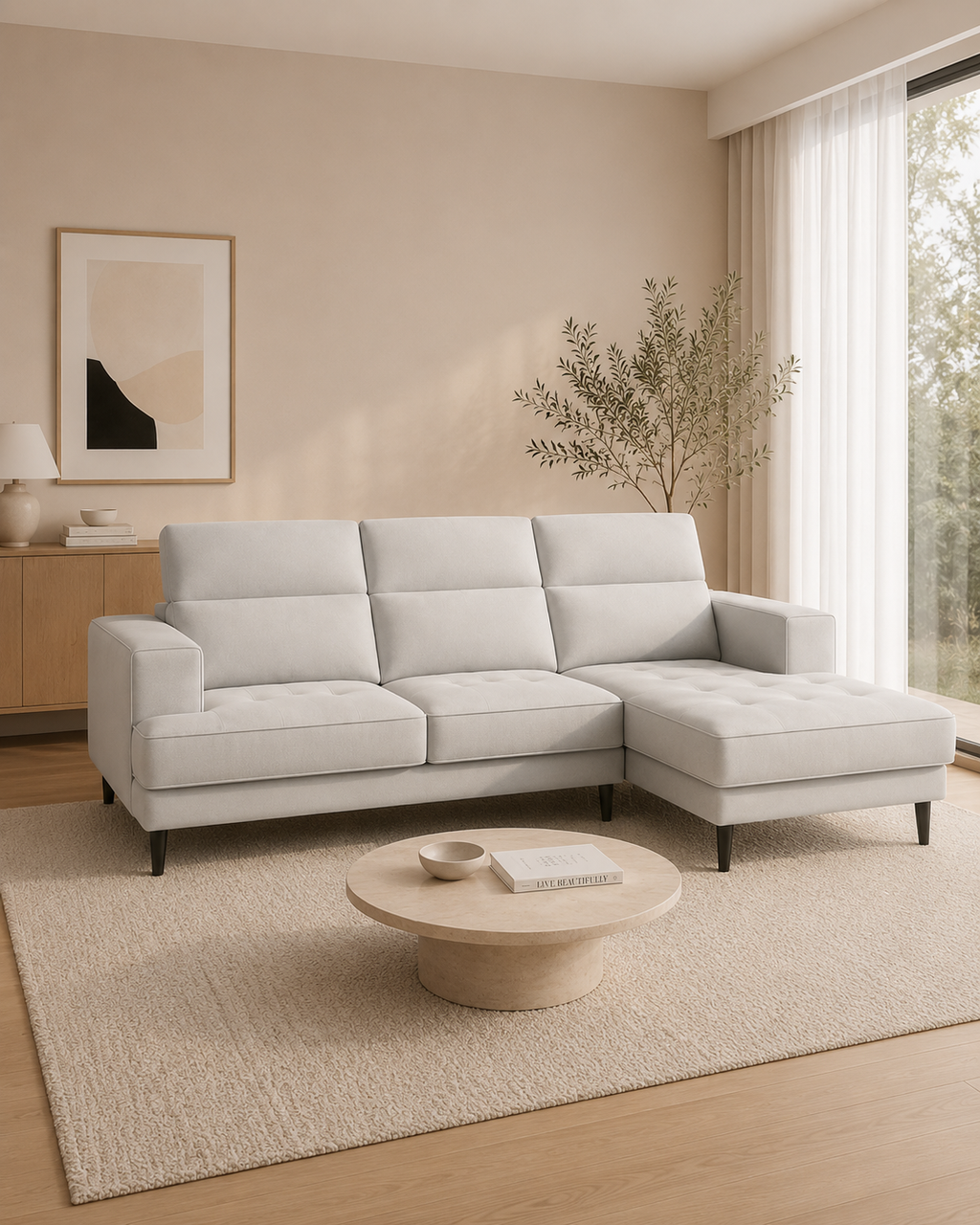 Alba Fabric Adjustable Headrest L-Shaped Sofa