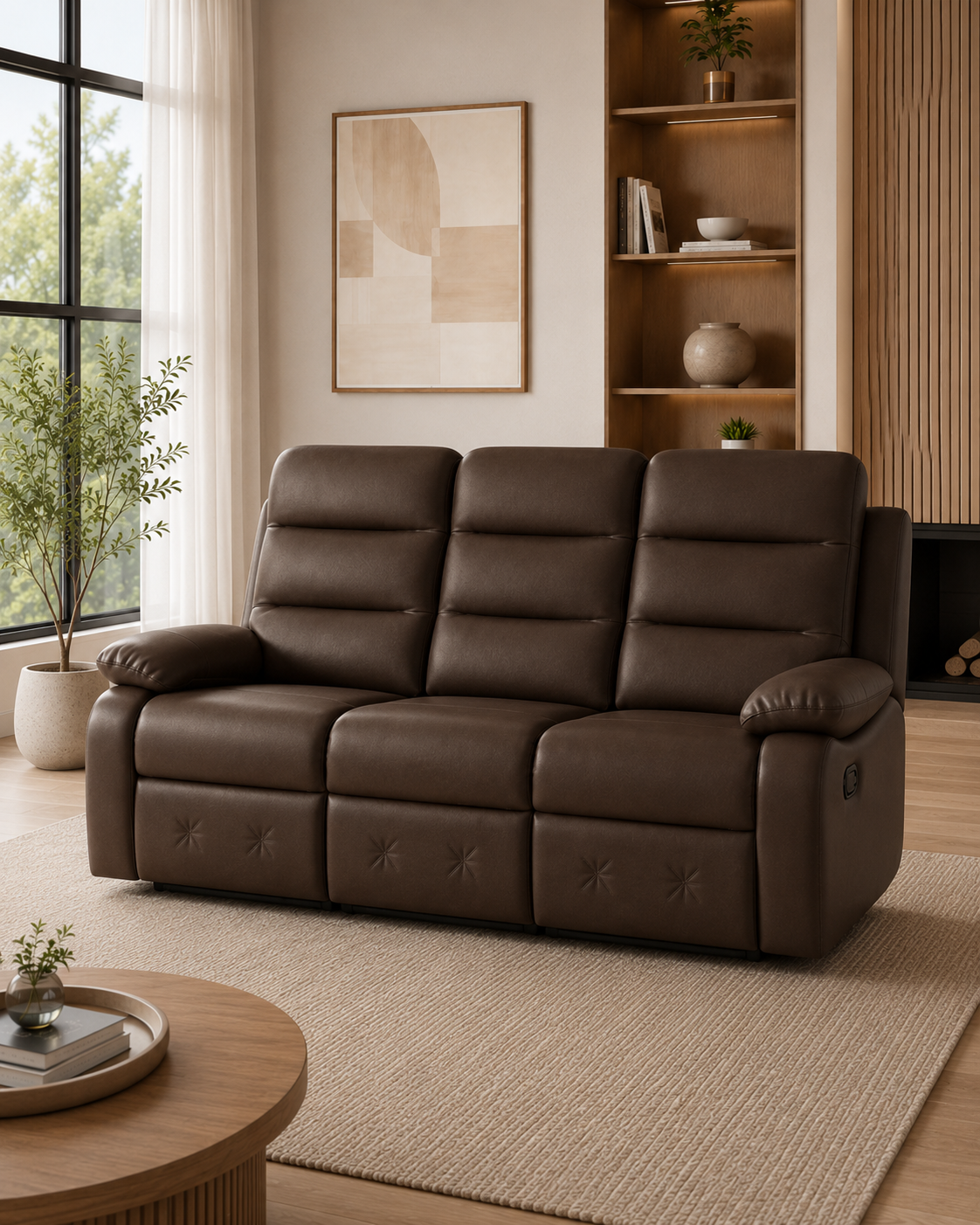 Alderon Cowhide Half-Leather Recliner Sofa