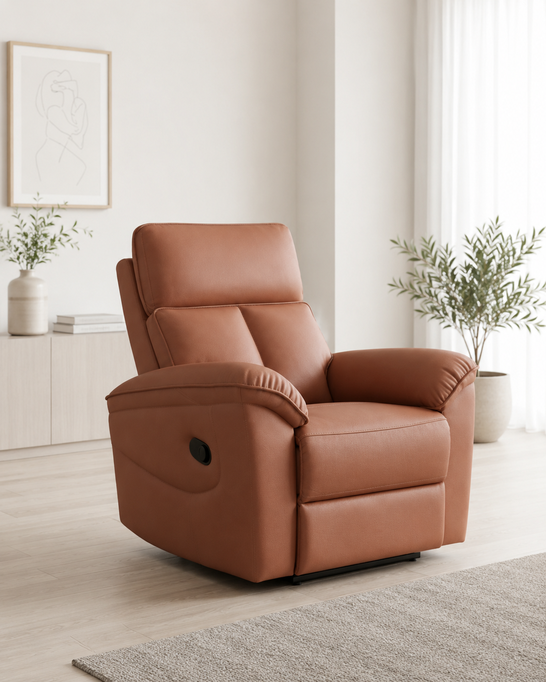 Ravello Genuine Leather Adjustable Headrest Recliner Sofa