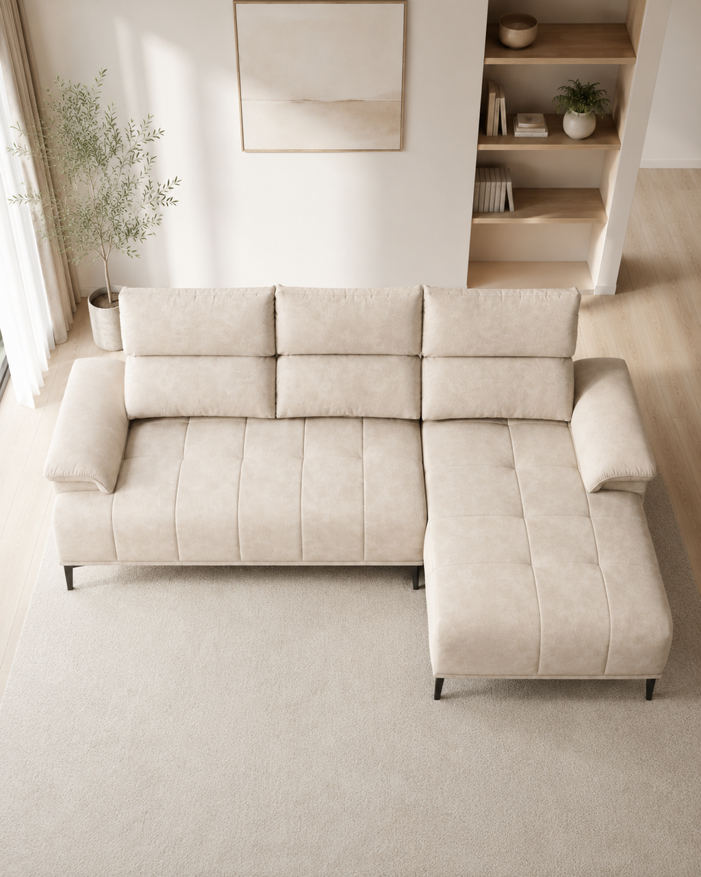 Liora Fabric Adjustable Backrest L-Shaped Sofa