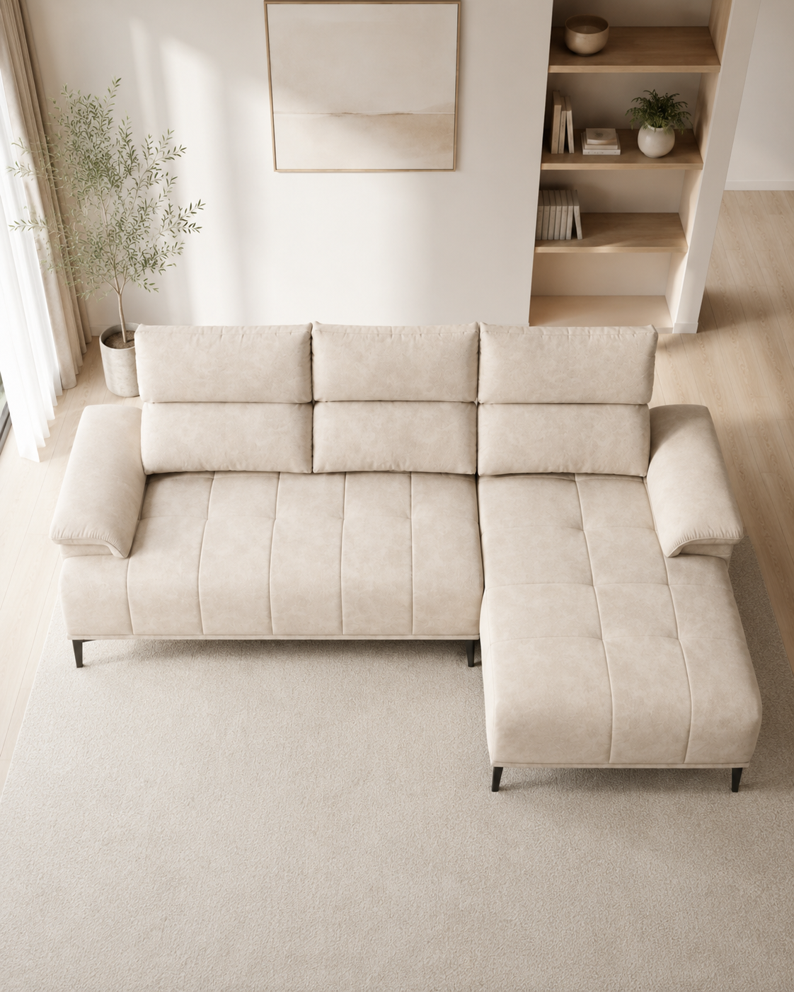 Liora Fabric Adjustable Backrest L-Shaped Sofa