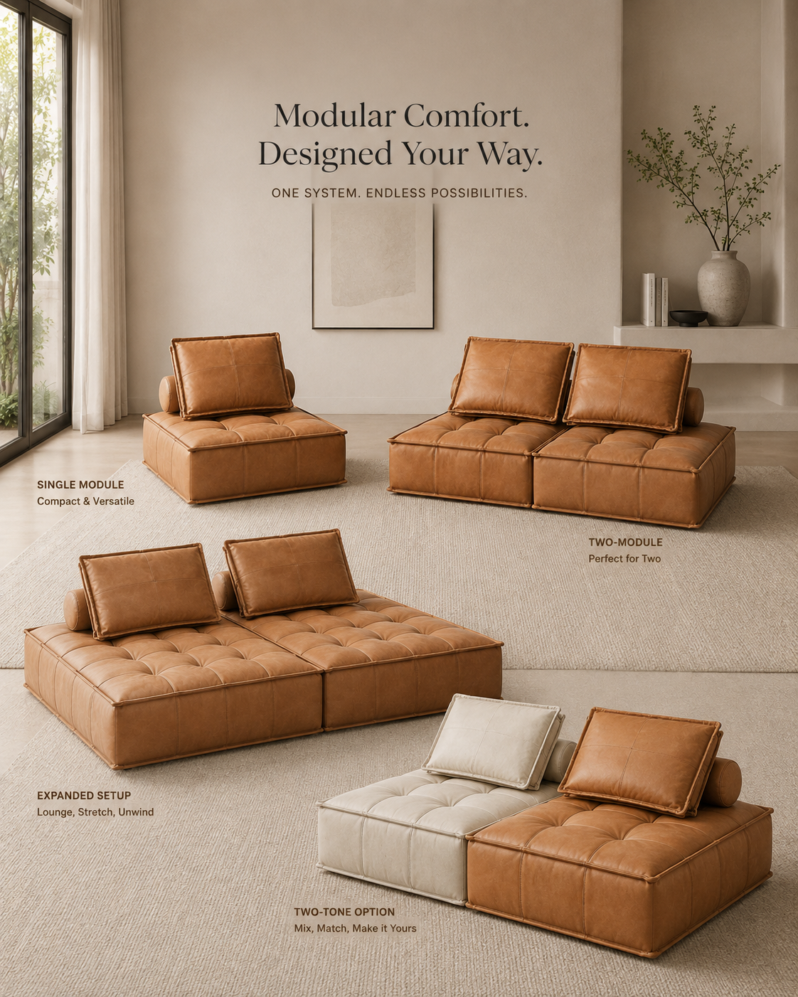 Bracken Faux Leather Modular Sofa