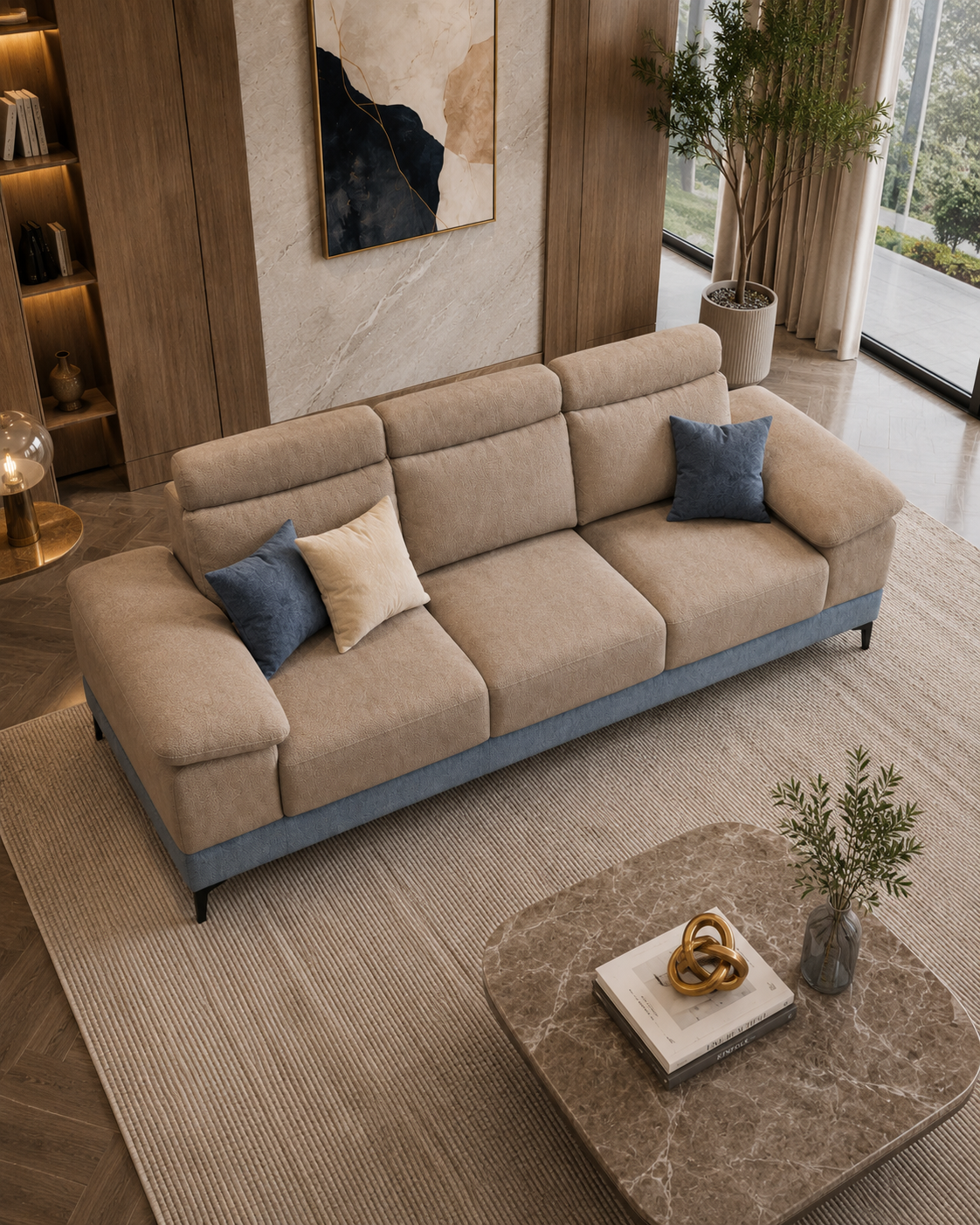 Rialto Fabric Adjustable Headrest Sofa Set