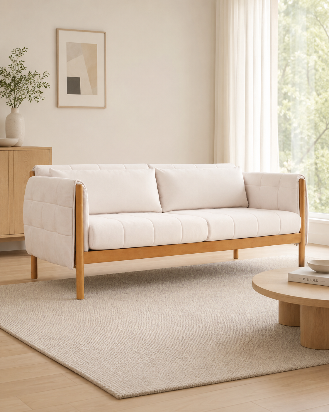Kiri Quilted Wooden Sofa