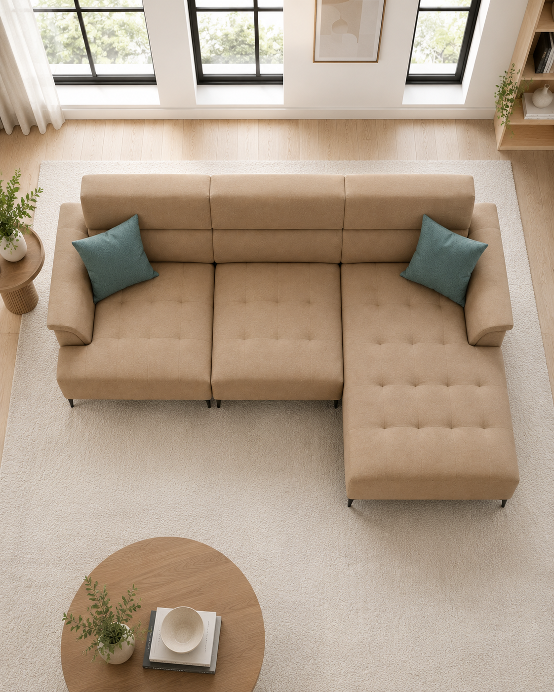 Dune Fabric Adjustable Backrest L-Shaped Sofa