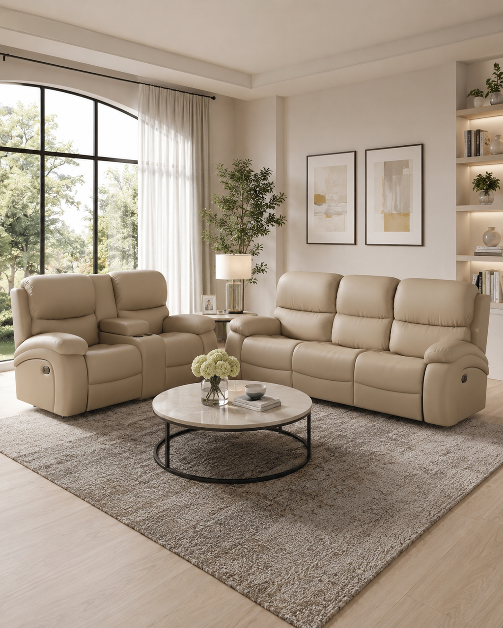 Brevon Cowhide Half-Leather Recliner Sofa