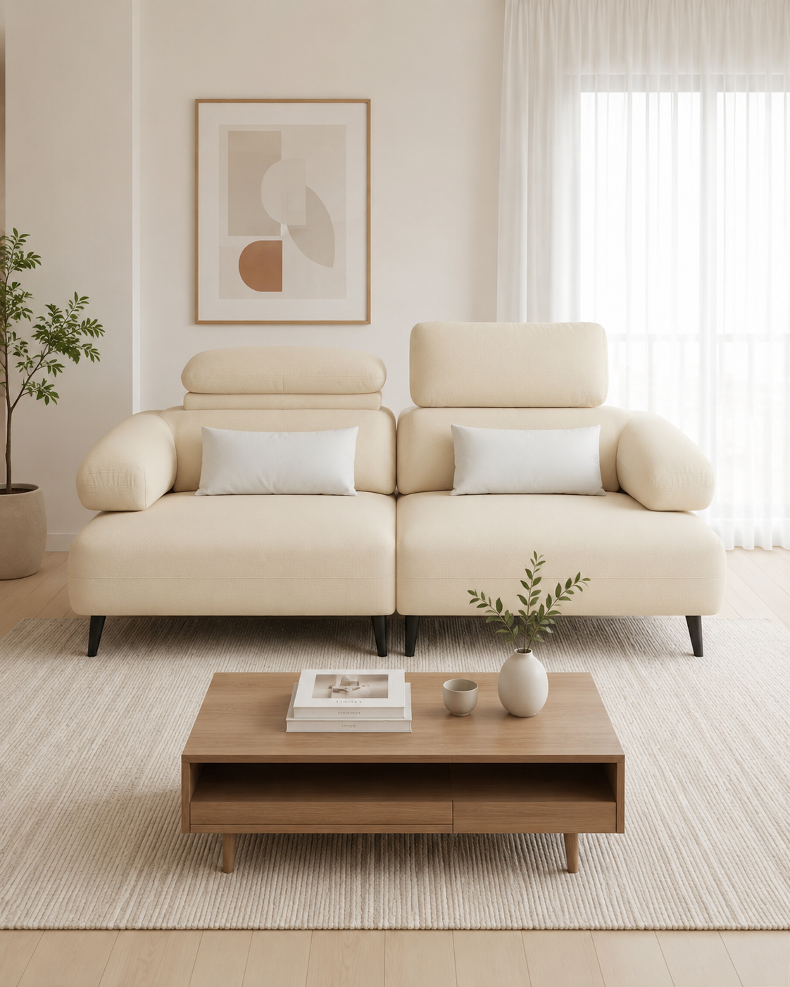 Aubrey Fabric Adjustable Backrest & Headrest Sofa