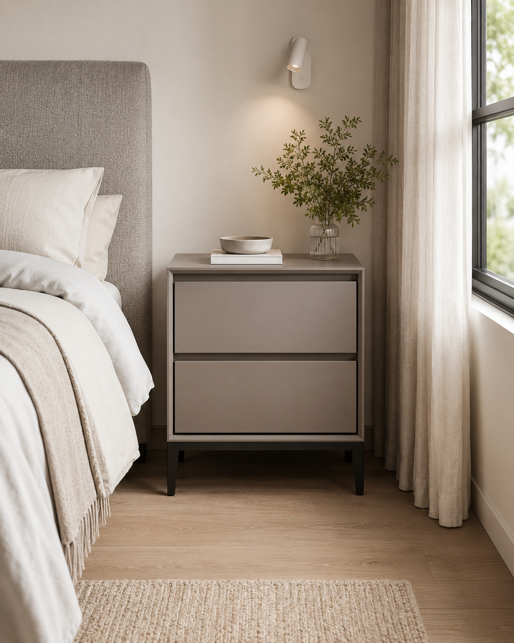 Aster Taupe Soft-Touch Bedside Table