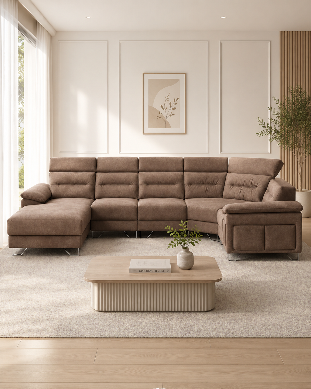 Halden Fabric Adjustable Headrest L-Shaped Corner Sofa