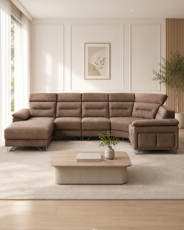 Halden Fabric Adjustable Headrest L-Shaped Corner Sofa