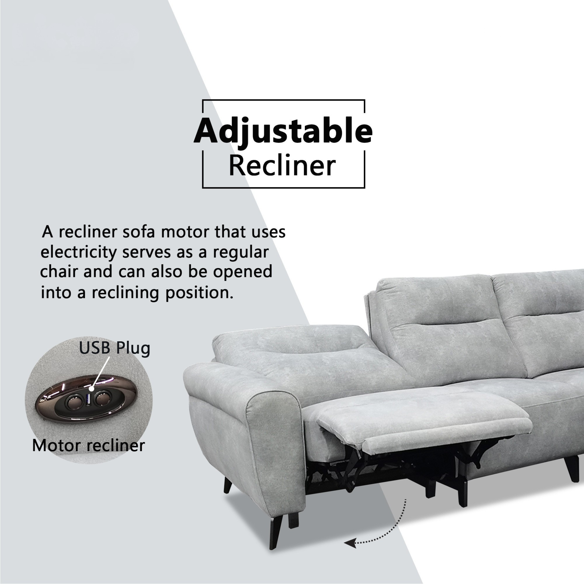 Hadris Fabric Recliner L-Shaped Sofa by Esteller (Pet Friendly & Easy Clean)