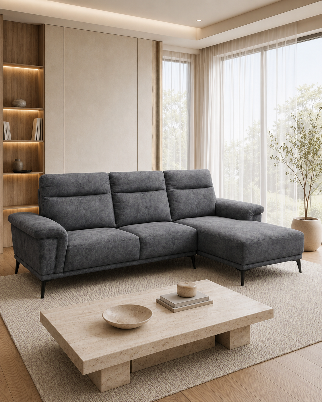 Vireo Fabric L-Shaped Sofa