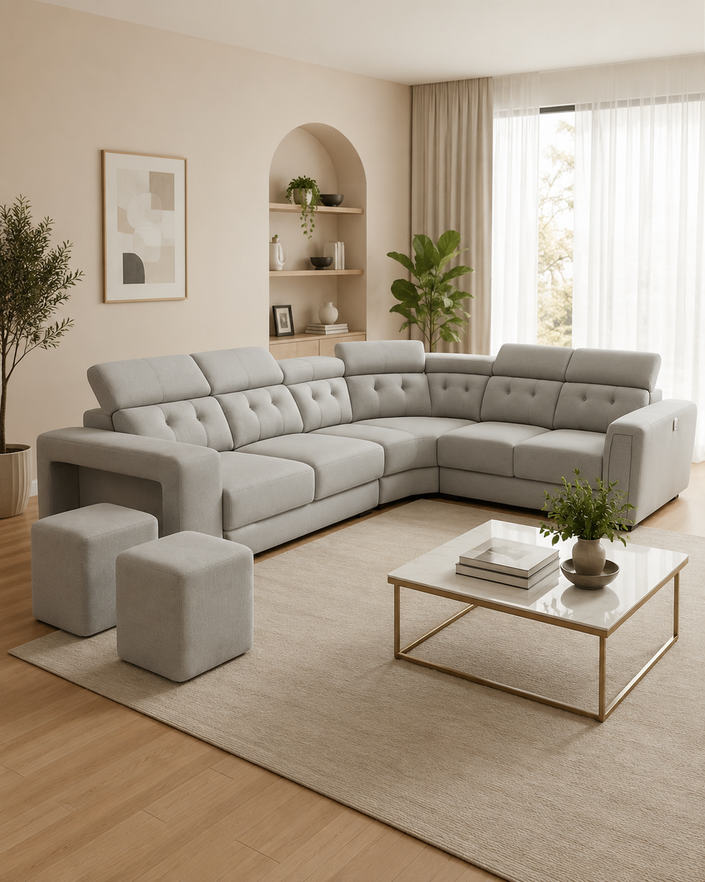 Harlow Fabric Adjustable Headrest Corner Sofa