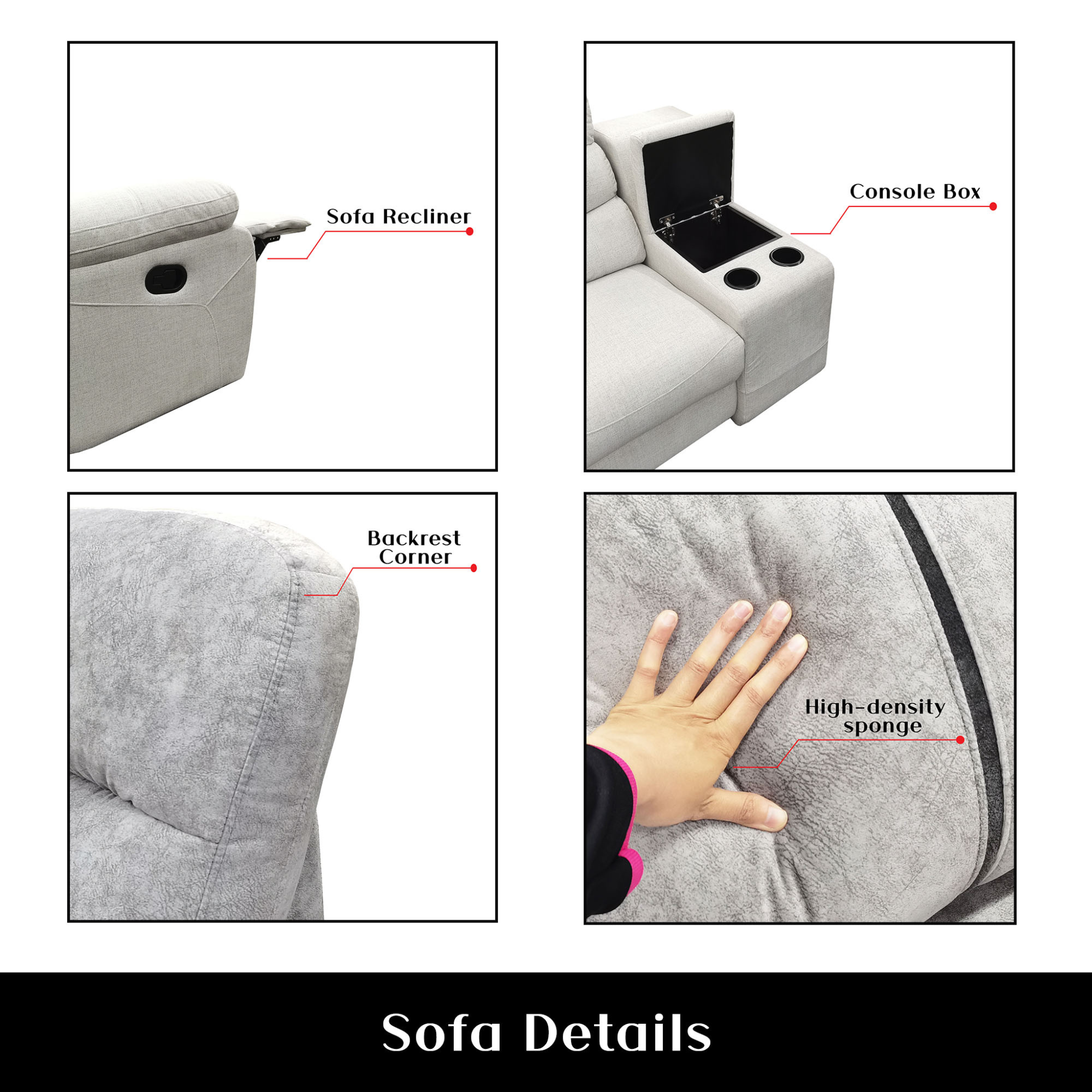 Myros Fabric Recliner Sofa by Esteller (Pet Friendly & Easy Clean)