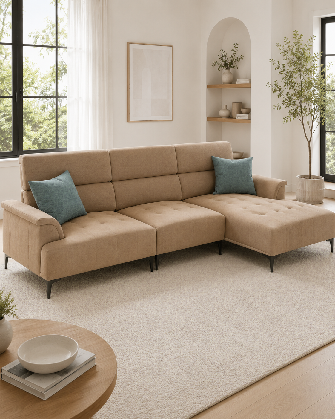 Dune Fabric Adjustable Backrest L-Shaped Sofa