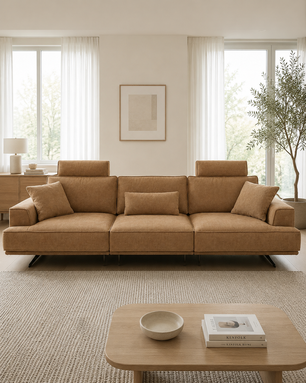 Renwick Fabric Adjustable Headrest Sofa