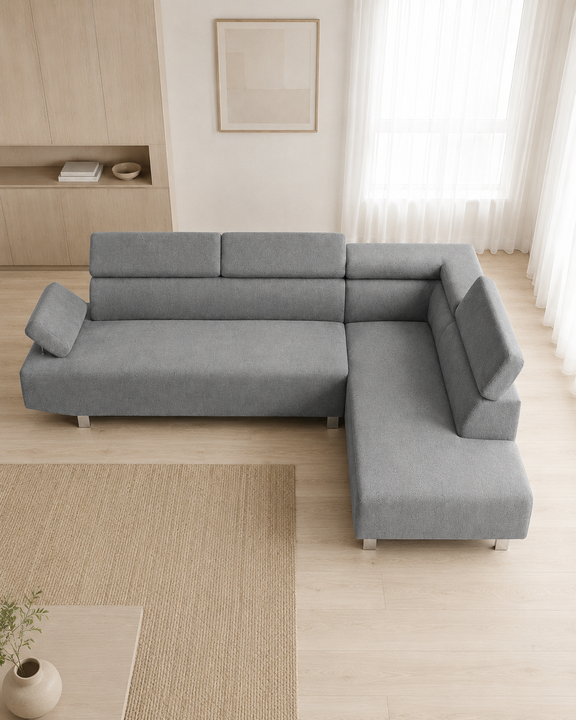 Saylor Fabric Adjustable Headrest & Armrest L-Shaped Sofa
