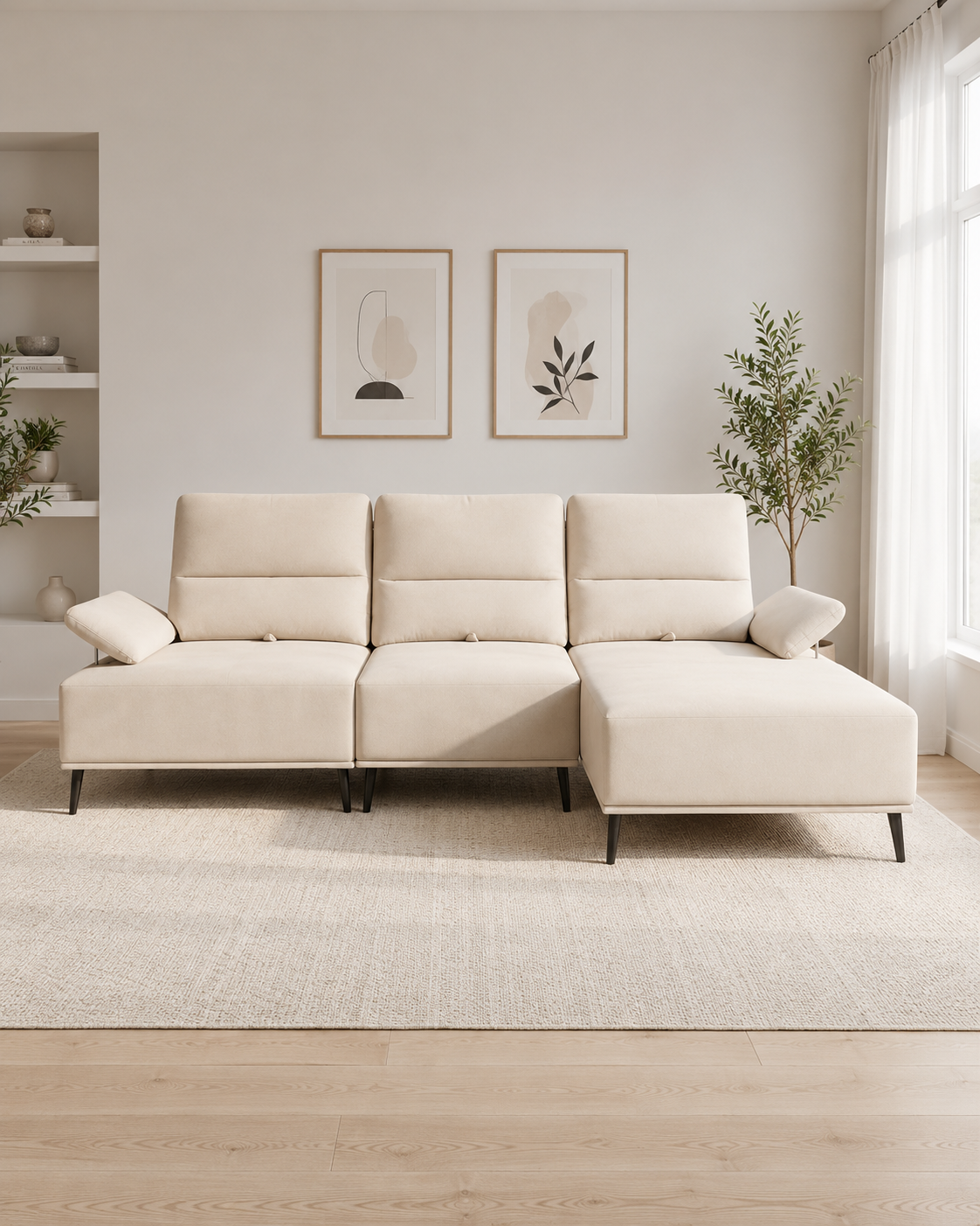 Novelle Fabric Adjustable Backrest & Armrest L-Shaped Sofa