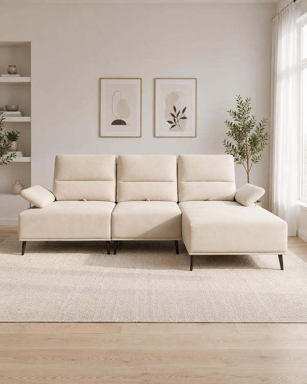 Novelle Fabric Adjustable Backrest & Armrest L-Shaped Sofa