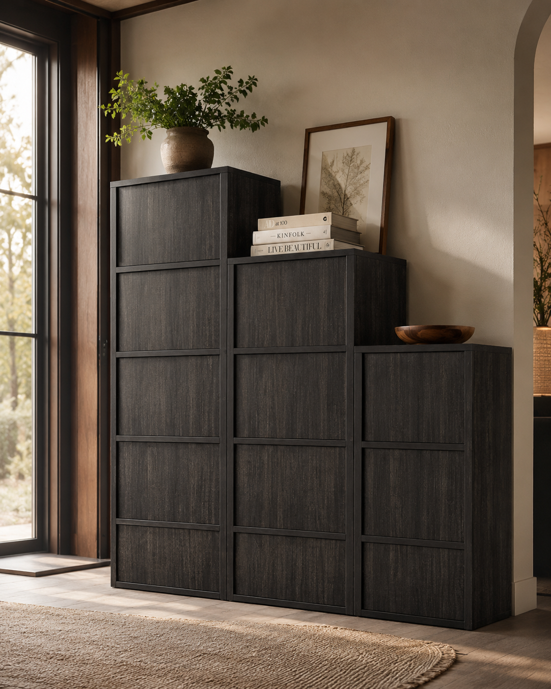 Noir Dark Oak Storage Cabinet Set