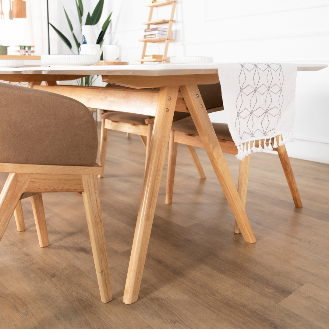 Adalius Wooden Dining Table with Marbled Granite Top (200cm)