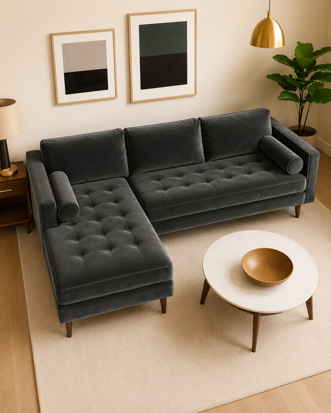 Langham Velvet Fabric Chaise Sofa