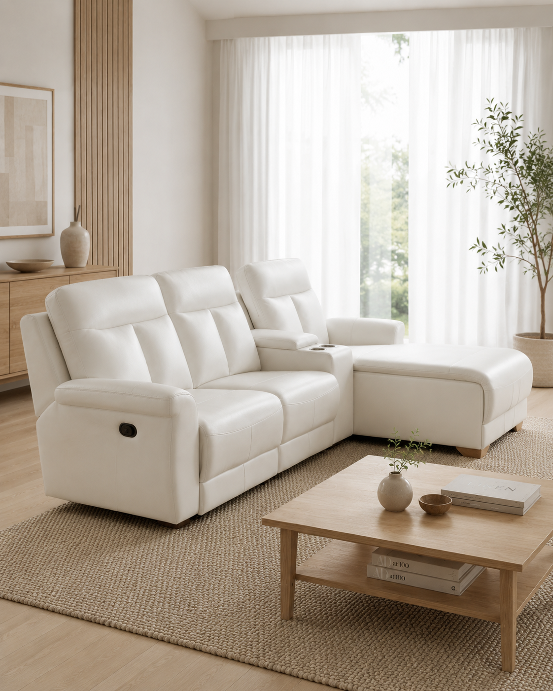 Buckingham Genuine Leather Recliner Chaise Sofa