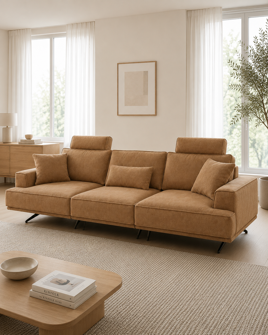 Renwick Fabric Adjustable Headrest Sofa