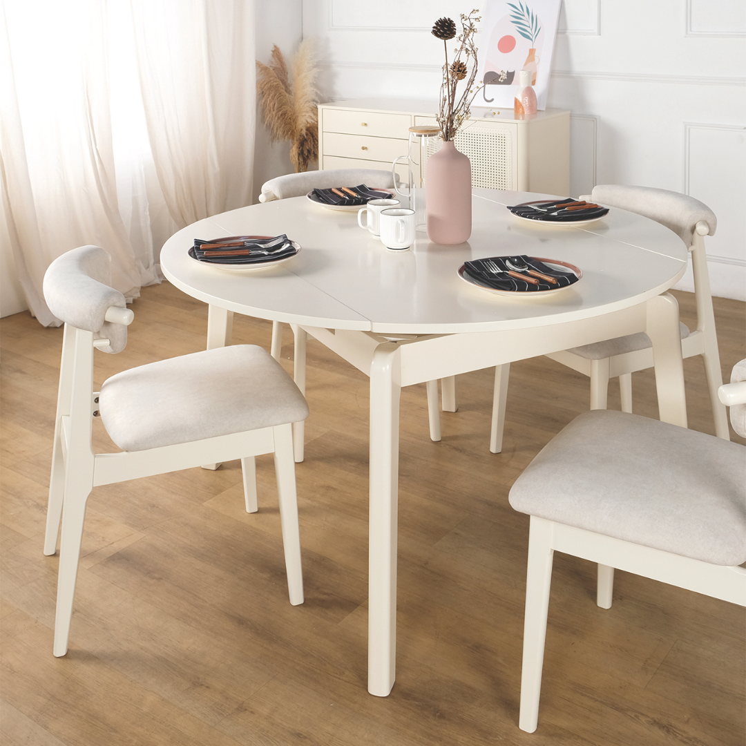 Vorie White Extendable Wooden Dining Table (160cm)