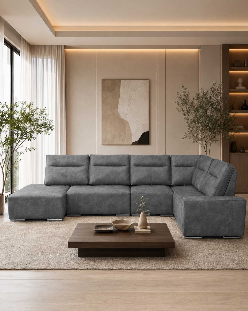 Renley Fabric Adjustable Backrest Corner Sofa