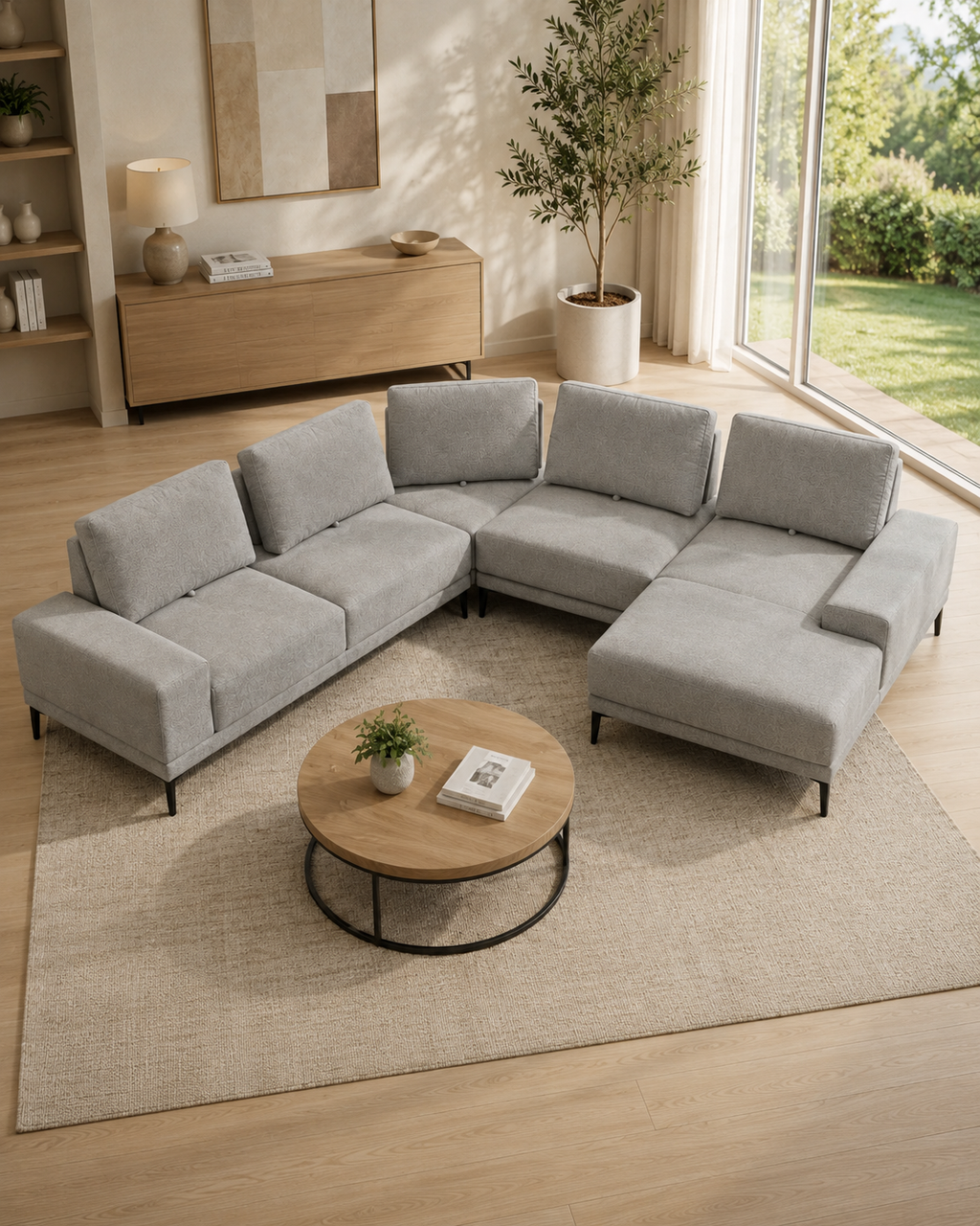 Sora Fabric Adjustable Backrest L-Shaped Corner Sofa